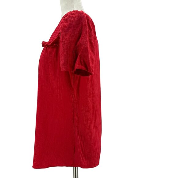 J. Crew Womens 6 Top Silk Red Button Short Sleeve Ruffle Red Blouse - Picture 4 of 8
